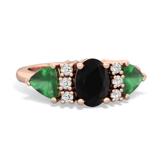 Black Onyx Genuine Black Onyx with Genuine Emerald and Lab Created Pink Sapphire Antique Style Three Stone ring Ring