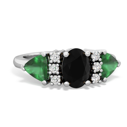 Black Onyx Genuine Black Onyx with Genuine Emerald and  Antique Style Three Stone ring Ring