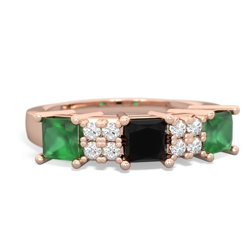 Black Onyx Genuine Black Onyx with Genuine Emerald and  Three Stone ring Ring