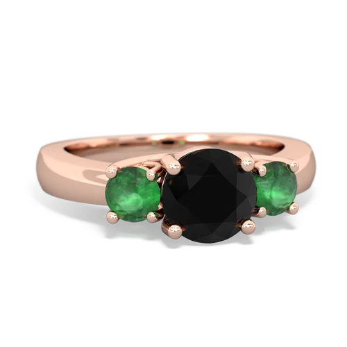 Black Onyx Genuine Black Onyx with Genuine Emerald and Genuine Swiss Blue Topaz Three Stone Trellis ring Ring