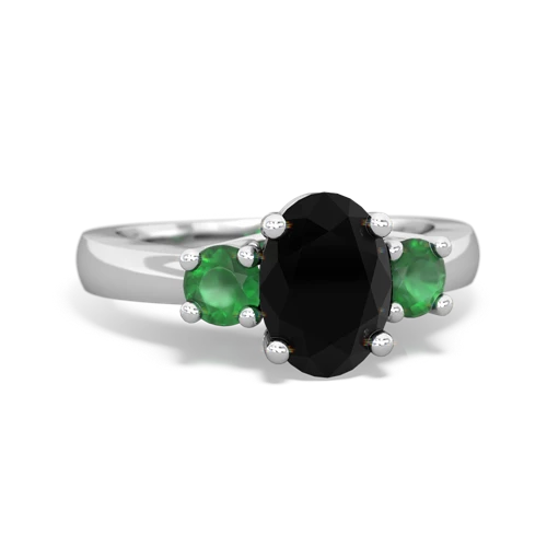 Black Onyx Genuine Black Onyx with Genuine Emerald Three Stone Trellis ring Ring