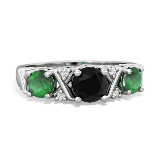 Genuine Black Onyx with Genuine Emerald and Genuine Amethyst Hugs and Kisses ring