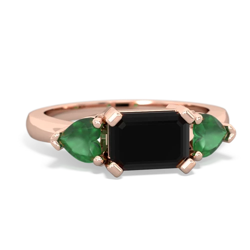 Black Onyx Genuine Black Onyx with Genuine Emerald and  Three Stone ring Ring
