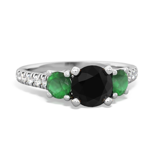 Black Onyx Genuine Black Onyx with Genuine Emerald and  Pave Trellis ring Ring