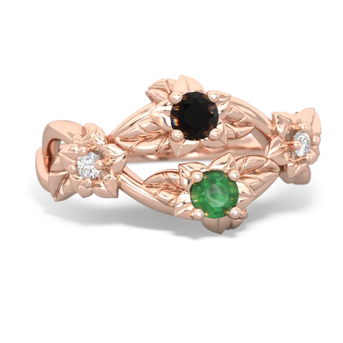 Black Onyx Genuine Black Onyx with Genuine Emerald Sparkling Bouquet ring Ring