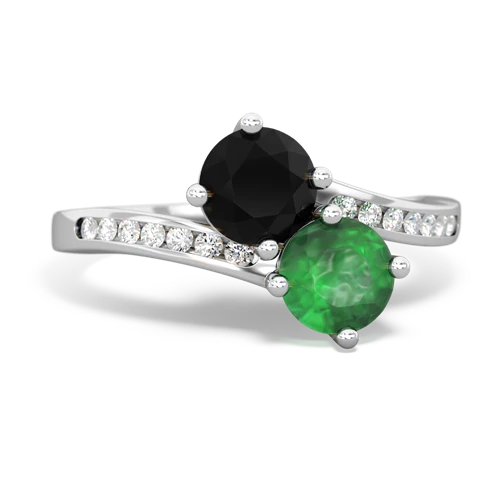 onyx-emerald two stone channel ring