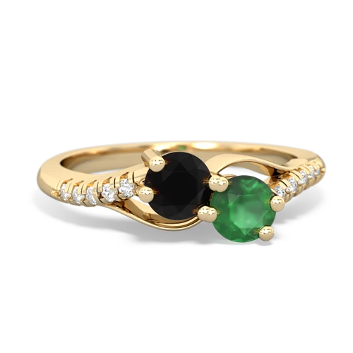 Black Onyx Genuine Black Onyx with Genuine Emerald Two Stone Infinity ring Ring
