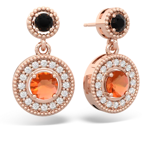 onyx-fire opal halo earrings