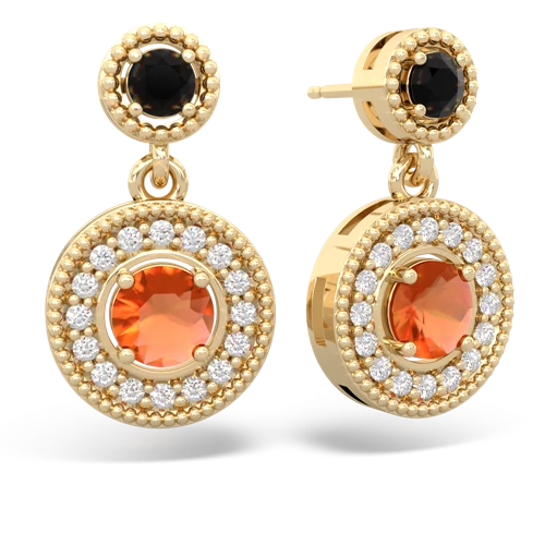 onyx-fire opal halo earrings