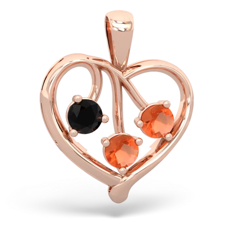onyx-fire opal love heart pendant