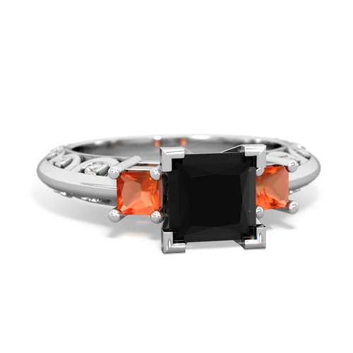 Black Onyx Genuine Black Onyx with Genuine Fire Opal and Lab Created Alexandrite Art Deco ring Ring