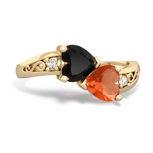 onyx-fire opal filligree ring