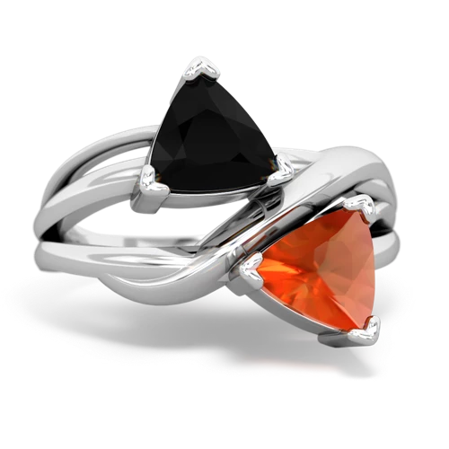 onyx-fire opal filligree ring