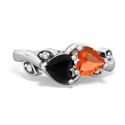 onyx-fire opal floral keepsake ring