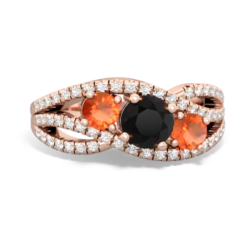 onyx-fire opal three stone pave ring