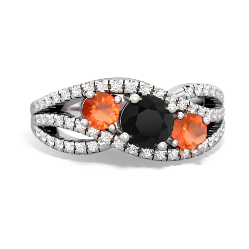 onyx-fire opal three stone pave ring