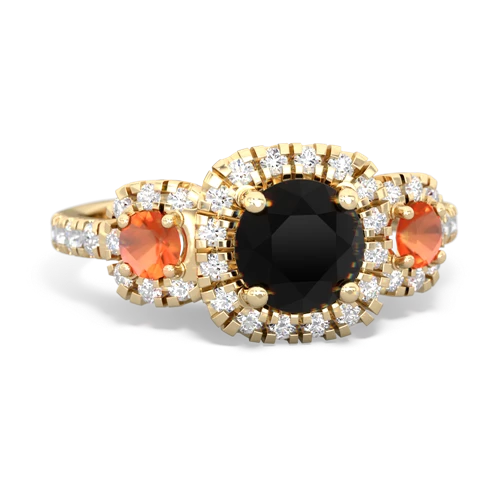Black Onyx Genuine Black Onyx with Genuine Fire Opal and Lab Created Alexandrite Regal Halo ring Ring