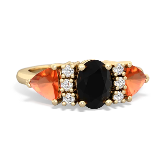 Black Onyx Genuine Black Onyx with Genuine Fire Opal and Lab Created Alexandrite Antique Style Three Stone ring Ring