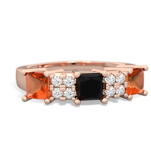 Black Onyx Genuine Black Onyx with Genuine Fire Opal and Lab Created Alexandrite Three Stone ring Ring