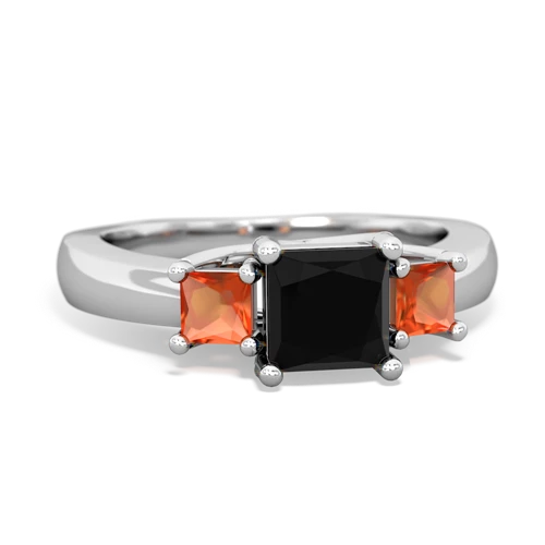 Black Onyx Genuine Black Onyx with Genuine Fire Opal and Lab Created Alexandrite Three Stone Trellis ring Ring