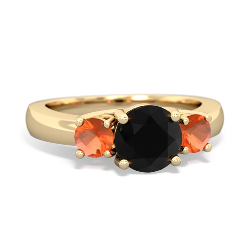 Black Onyx Genuine Black Onyx with Genuine Fire Opal and Lab Created Alexandrite Three Stone Trellis ring Ring