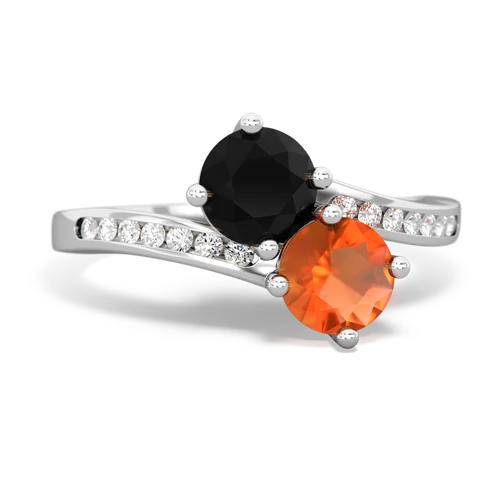 onyx-fire opal two stone channel ring