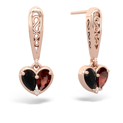 onyx-garnet filligree earrings