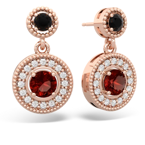 onyx-garnet halo earrings