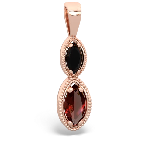 Black Onyx Genuine Black Onyx with Genuine Garnet Antique-style Halo pendant Pendant