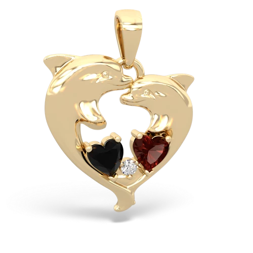 Black Onyx Genuine Black Onyx with Genuine Garnet Dolphin Heart pendant Pendant