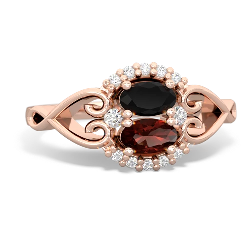Black Onyx Genuine Black Onyx with Genuine Garnet Love Nest ring Ring