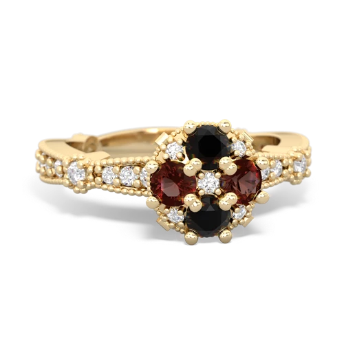 Black Onyx Genuine Black Onyx with Genuine Garnet Milgrain Antique Style ring Ring