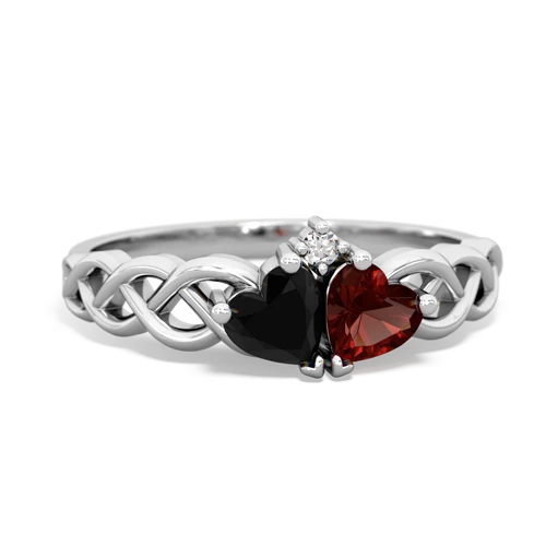 Black Onyx Genuine Black Onyx with Genuine Garnet Heart to Heart Braid ring Ring