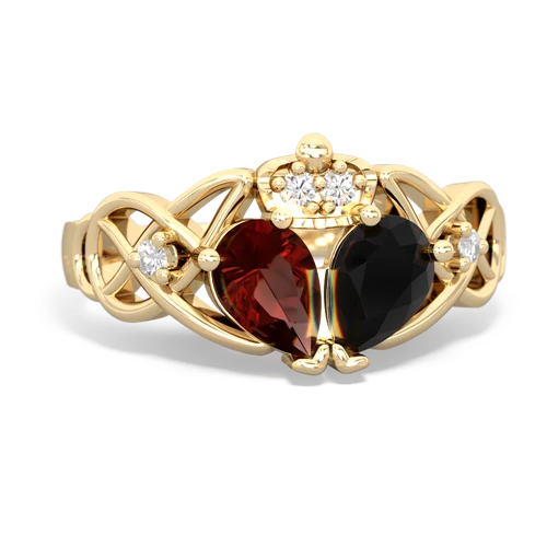 Black Onyx Genuine Black Onyx with Genuine Garnet Two Stone Claddagh ring Ring