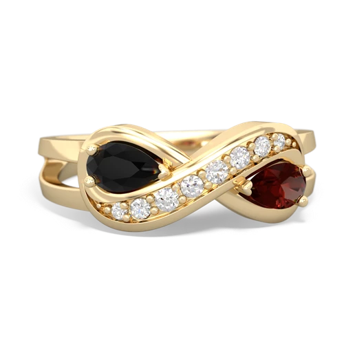 Black Onyx Genuine Black Onyx with Genuine Garnet Diamond Infinity ring Ring