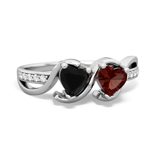 onyx-garnet double heart ring