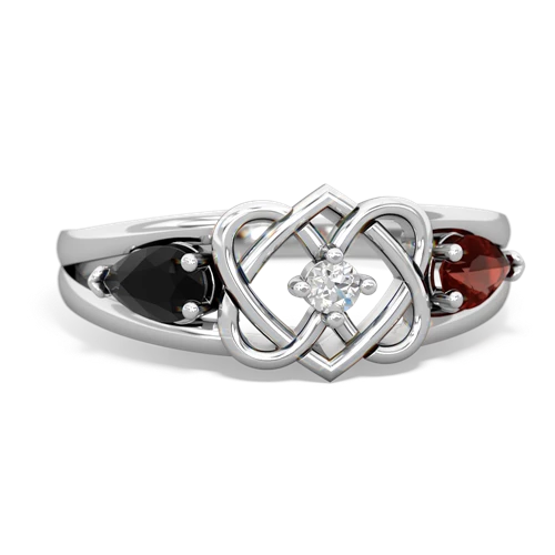 onyx-garnet double heart ring