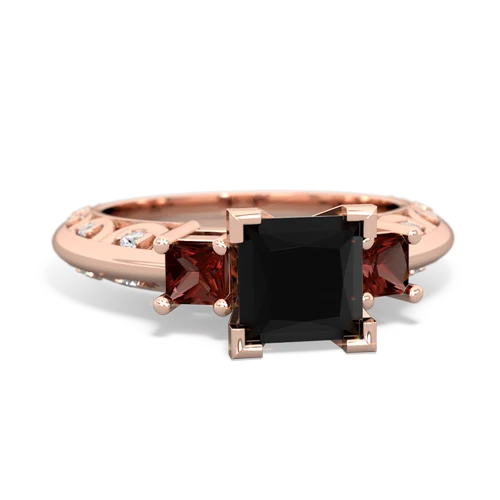 Black Onyx Genuine Black Onyx with Genuine Garnet and  Art Deco ring Ring