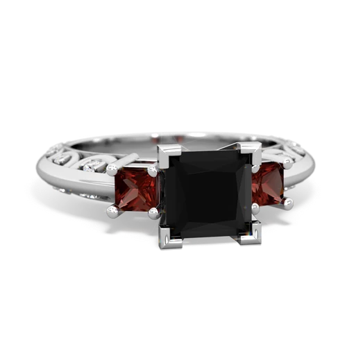 Black Onyx Genuine Black Onyx with Genuine Garnet and Genuine Aquamarine Art Deco ring Ring