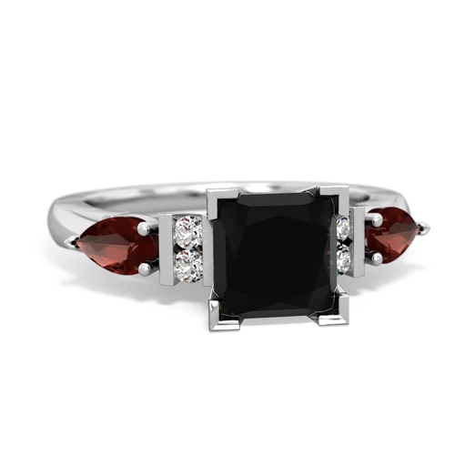 Black Onyx Genuine Black Onyx with Genuine Garnet and  Engagement ring Ring