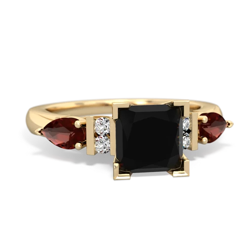 Black Onyx Genuine Black Onyx with Genuine Garnet and Genuine White Topaz Engagement ring Ring