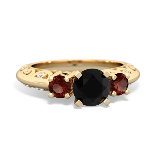 Black Onyx Genuine Black Onyx with Genuine Garnet Art Deco ring Ring