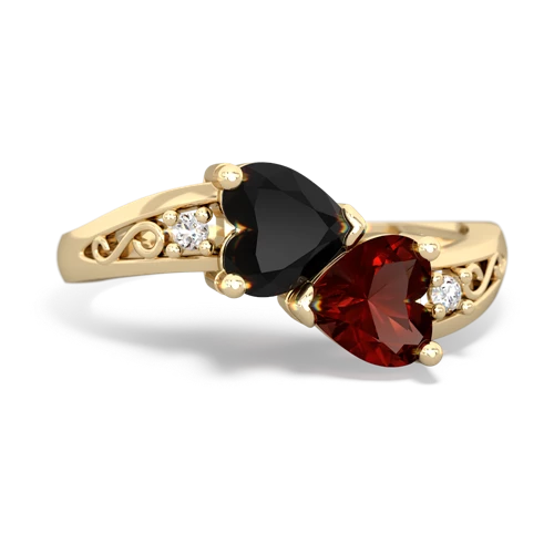 Black Onyx Genuine Black Onyx with Genuine Garnet Snuggling Hearts ring Ring
