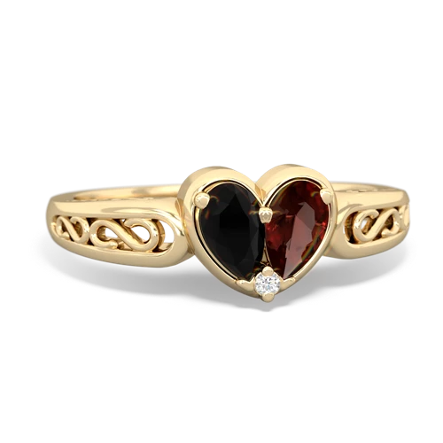 Black Onyx Genuine Black Onyx with Genuine Garnet filligree Heart ring Ring