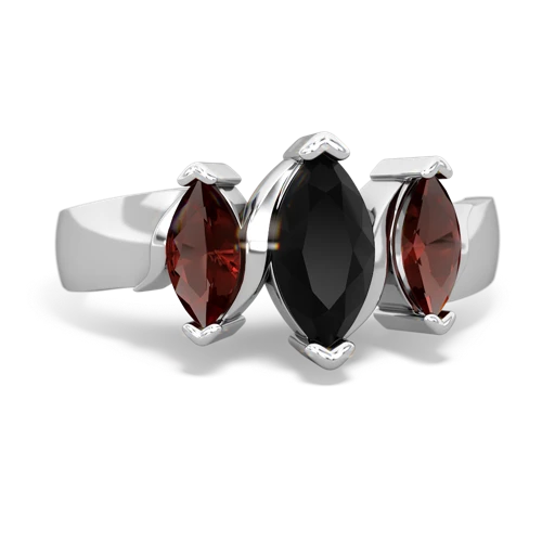 Black Onyx Genuine Black Onyx with Genuine Garnet and Genuine White Topaz Three Peeks ring Ring