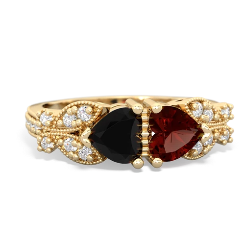 Black Onyx Genuine Black Onyx with Genuine Garnet Diamond Butterflies ring Ring