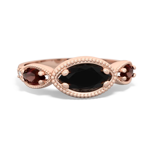 Black Onyx Genuine Black Onyx with Genuine Garnet and  Antique Style Keepsake ring Ring