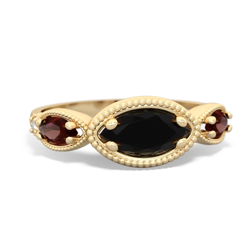 Black Onyx Genuine Black Onyx with Genuine Garnet and Genuine White Topaz Antique Style Keepsake ring Ring