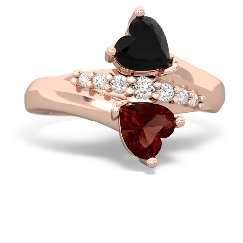 Black Onyx Genuine Black Onyx with Genuine Garnet Heart to Heart Bypass ring Ring