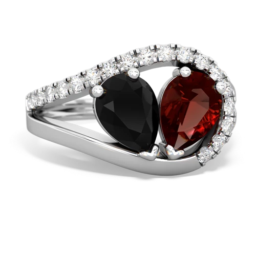 Black Onyx Genuine Black Onyx with Genuine Garnet Nestled Heart Keepsake ring Ring